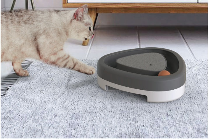 Gato acechando el juguete TriPlay gris grafito sobre una alfombra