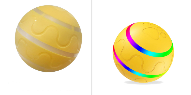 Comparación de dos versiones de la pelota inteligente Animexus Playball™ en color amarillo: modelo estándar y versión con luces LED multicolor. Fabricadas en silicona resistente y segura, ambas estimulan el juego, reducen el aburrimiento y fomentan el ejercicio físico y mental de perros y gatos en interiores o exteriores.
