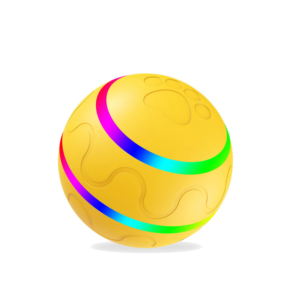 Pelota inteligente Animexus Playball™ en color amarillo con luces LED multicolor, diseñada para estimular el juego activo, reducir el aburrimiento y fomentar el ejercicio diario en perros y gatos pequeños o medianos.