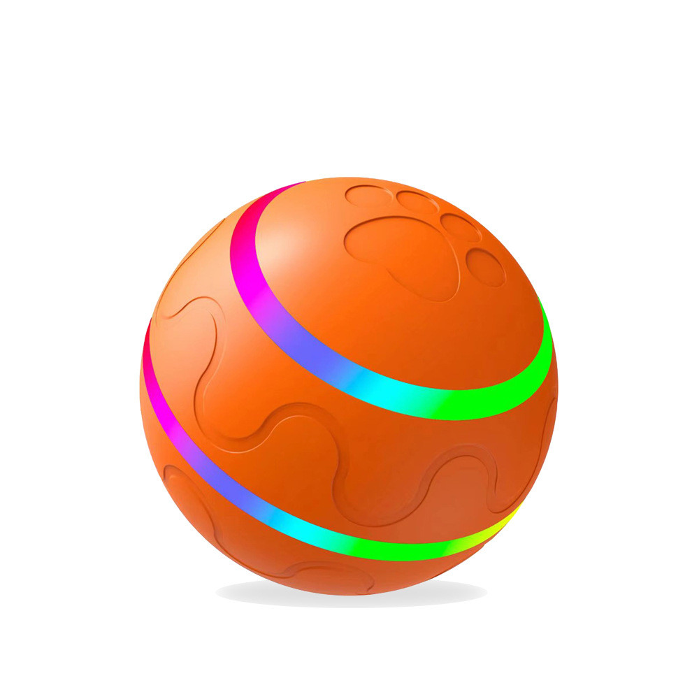 Pelota inteligente automática Animexus Playball™ en color naranja con luces LED multicolor, ideal para estimular el juego, el ejercicio y reducir el aburrimiento en perros y gatos pequeños o medianos incluso cuando están solos.