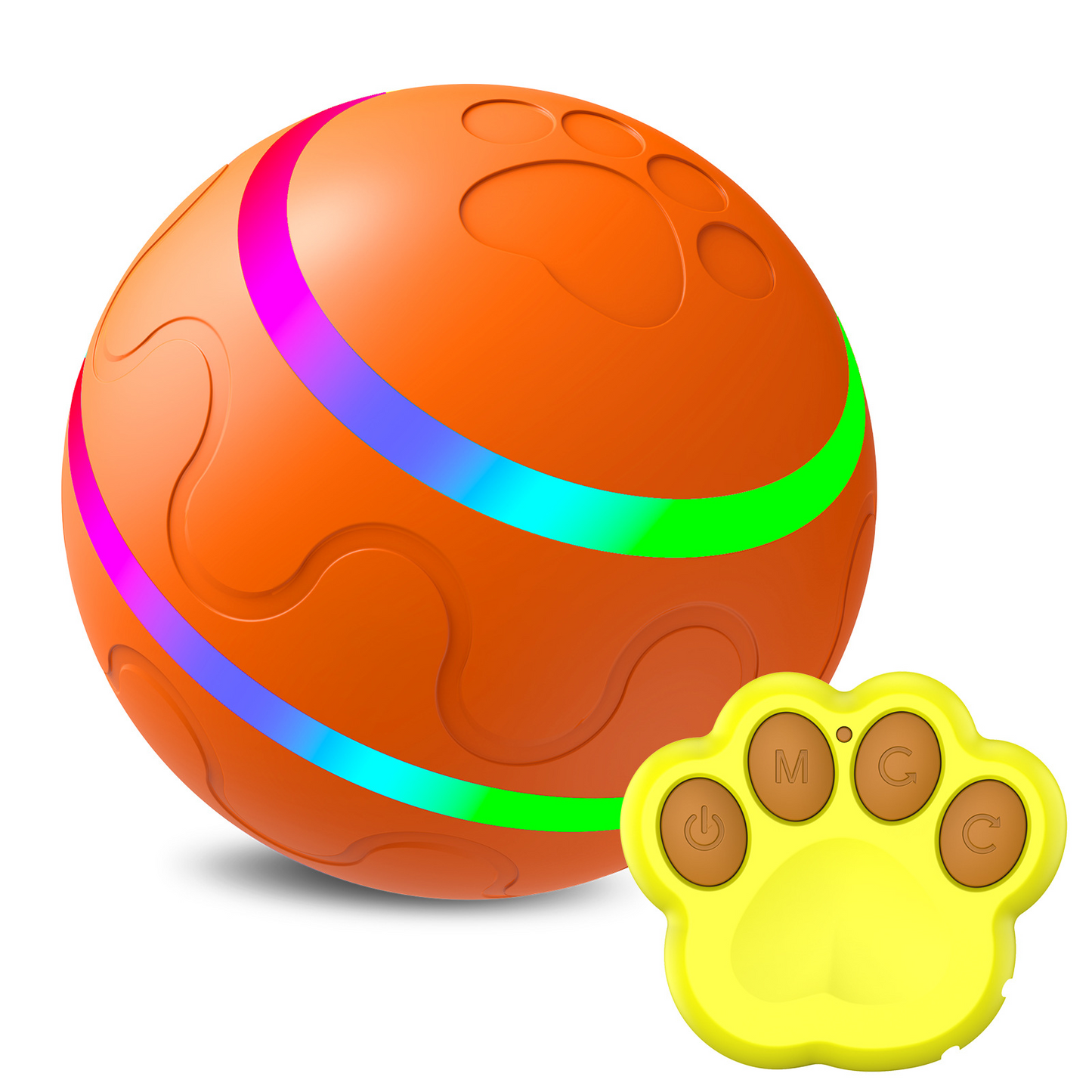 Pelota inteligente automática Animexus Playball™ de silicona resistente con luces LED y control remoto en forma de huella, ideal para estimular el juego, reducir el estrés y mantener activo a tu perro o gato incluso cuando estás fuera de casa.