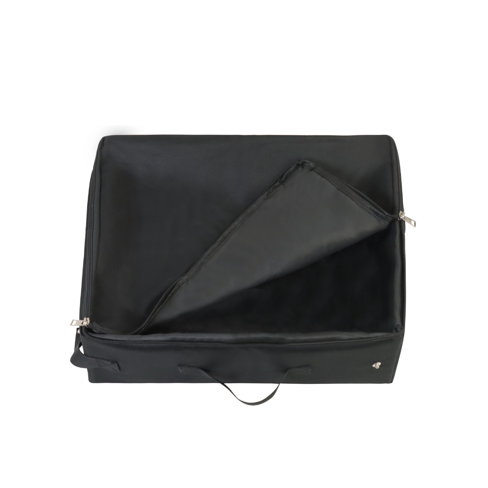 Vista interior del arenero plegable Animexus TravelBox™ para gatos, con forro impermeable y cremalleras resistentes, diseñado para facilitar la limpieza, evitar fugas y mantener la higiene durante los viajes.