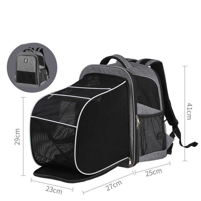 Imagen con medidas técnicas de la mochila cápsula Animexus® TravelBubble para gatos y perros pequeños, con estructura ventilada de malla, correas acolchadas y diseño ergonómico ideal para viajes en transporte público, coche o avión.