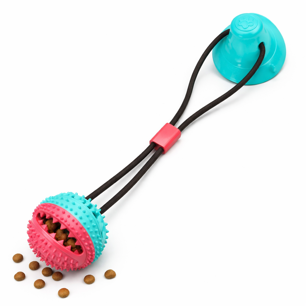 GripTug Pro, juguete con ventosa para perros con cuerda y dispensador de premios (azul y rosa)