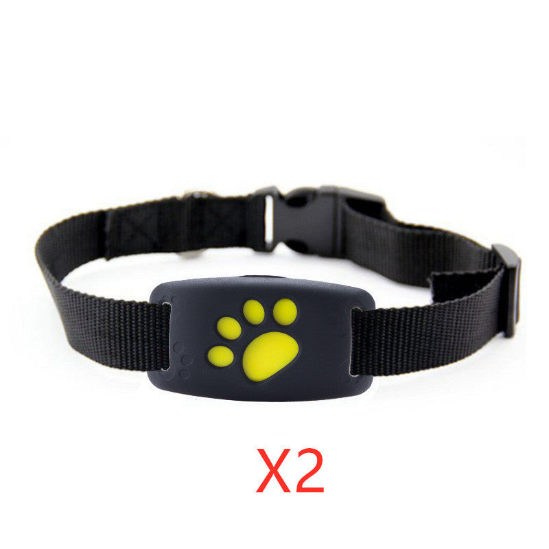 Pack de dos collares inteligentes Animexus Secure con localizador GPS integrado y diseño en color negro con huella amarilla, ideales para rastrear mascotas en tiempo real sin suscripciones.