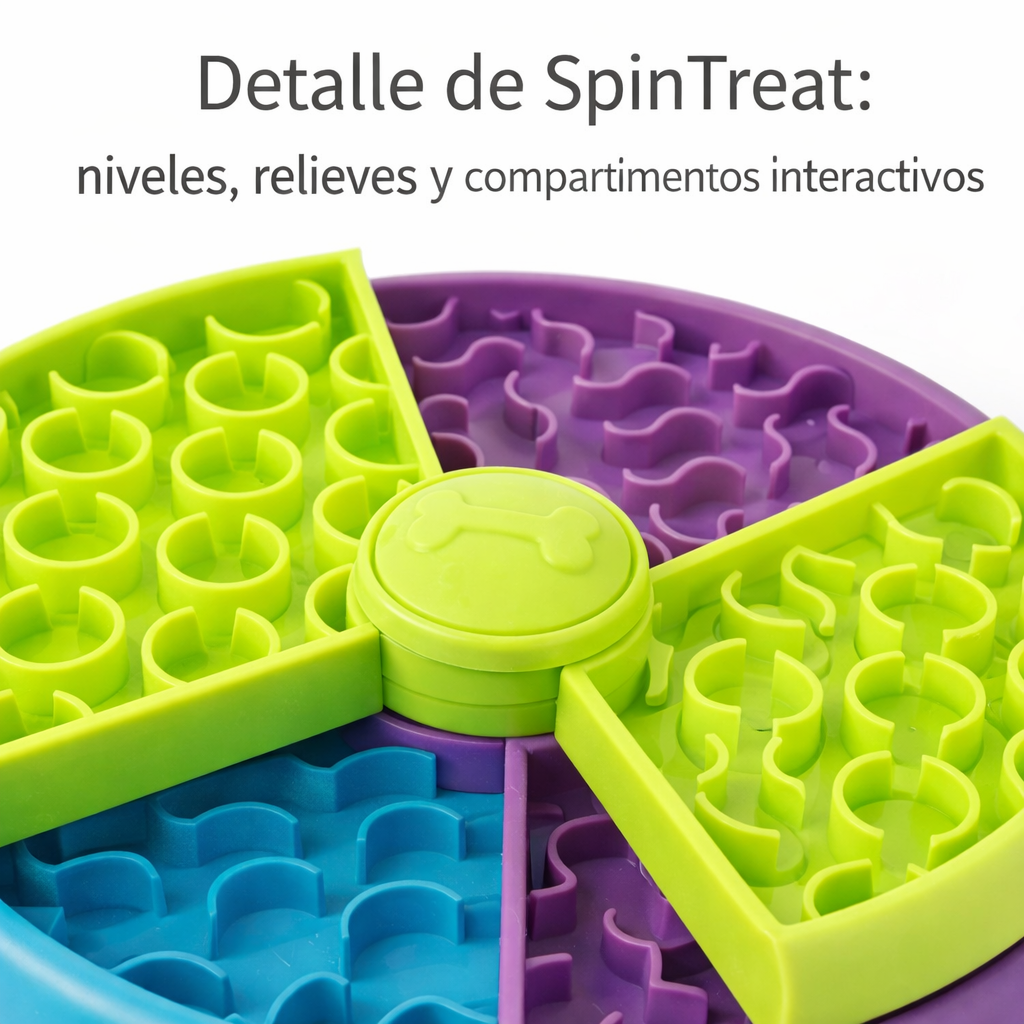 Detalle de SpinTreat: niveles, relieves y compartimentos interactivos