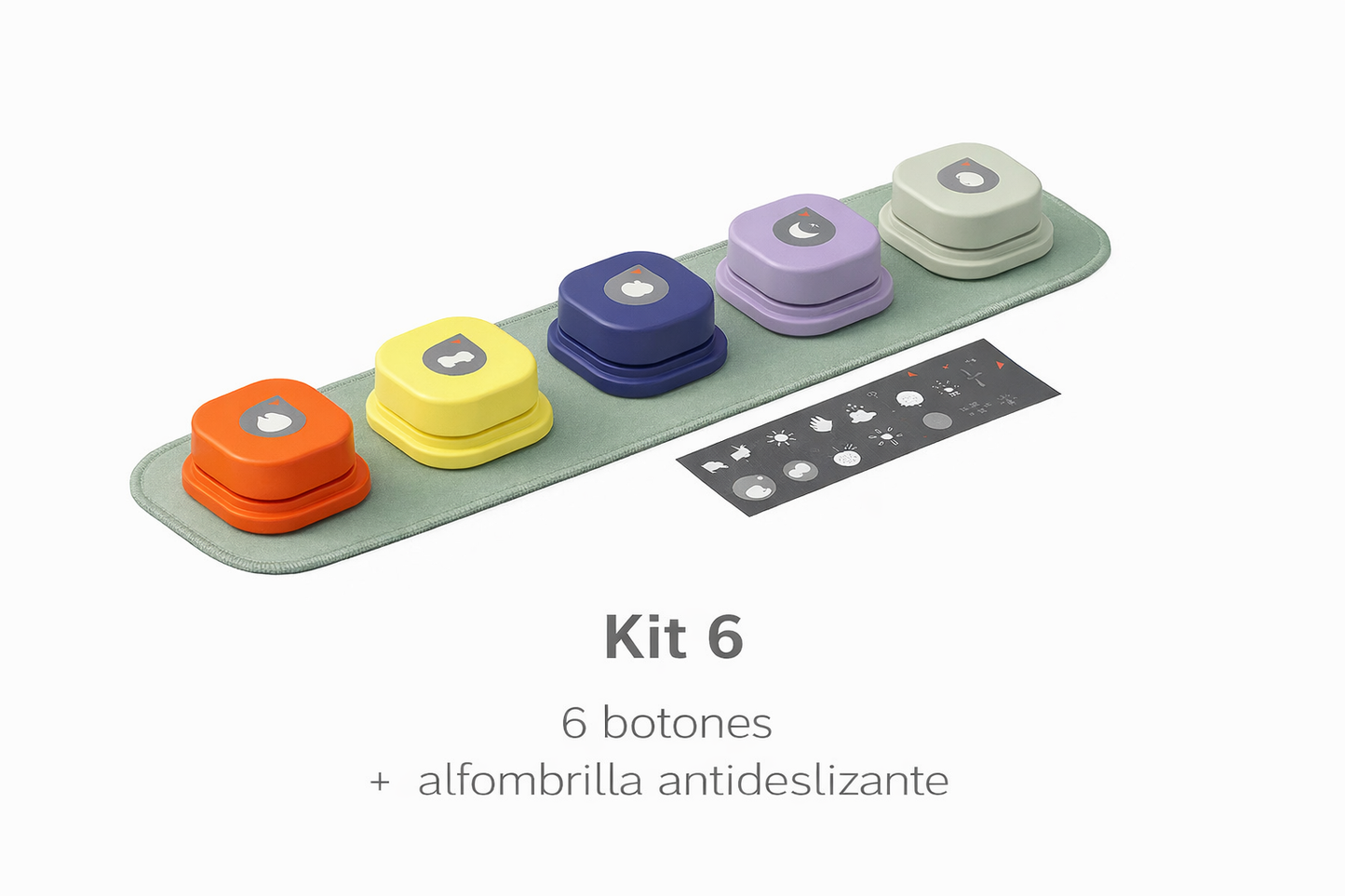 Kit 6 TalkConnect con 6 botones grabables, alfombrilla antideslizante y set de pegatinas