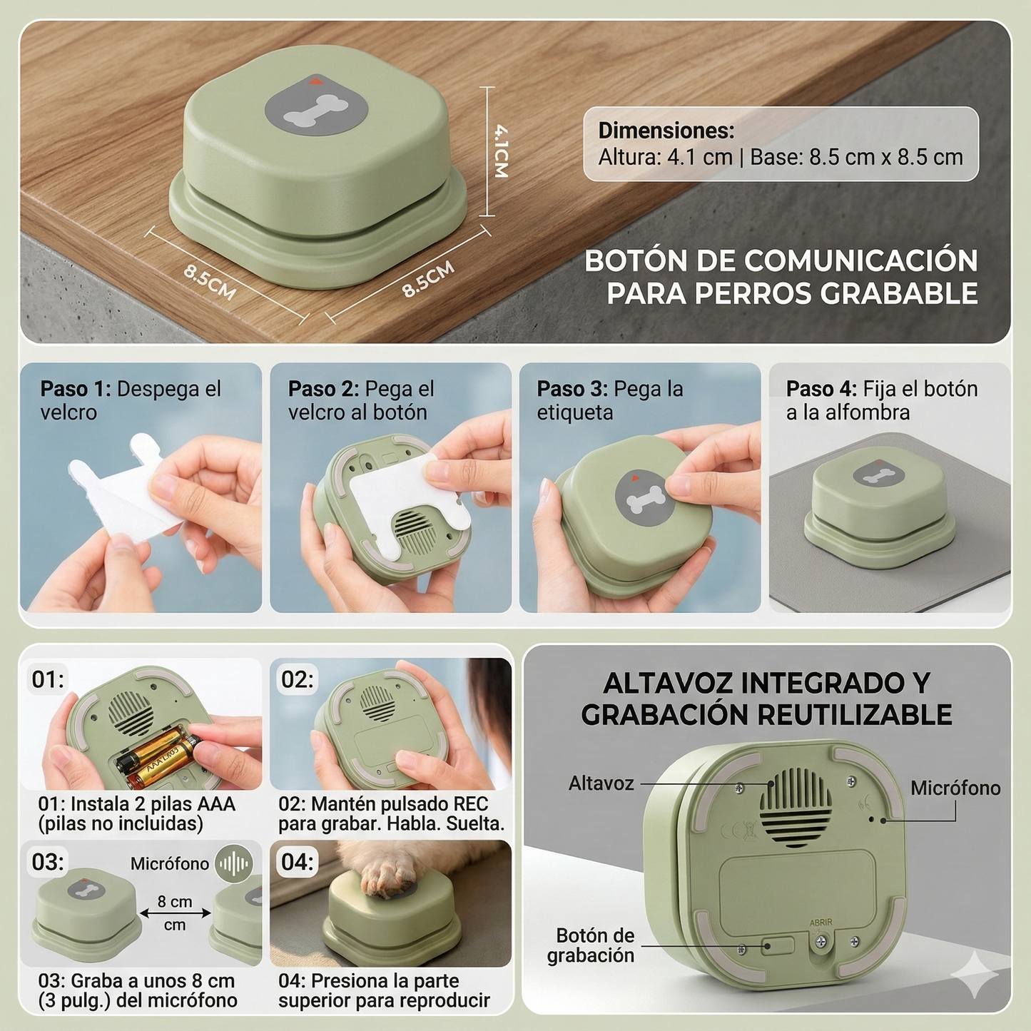 Guía visual TalkConnect: cómo preparar los botones (velcro, fijación y etiqueta)