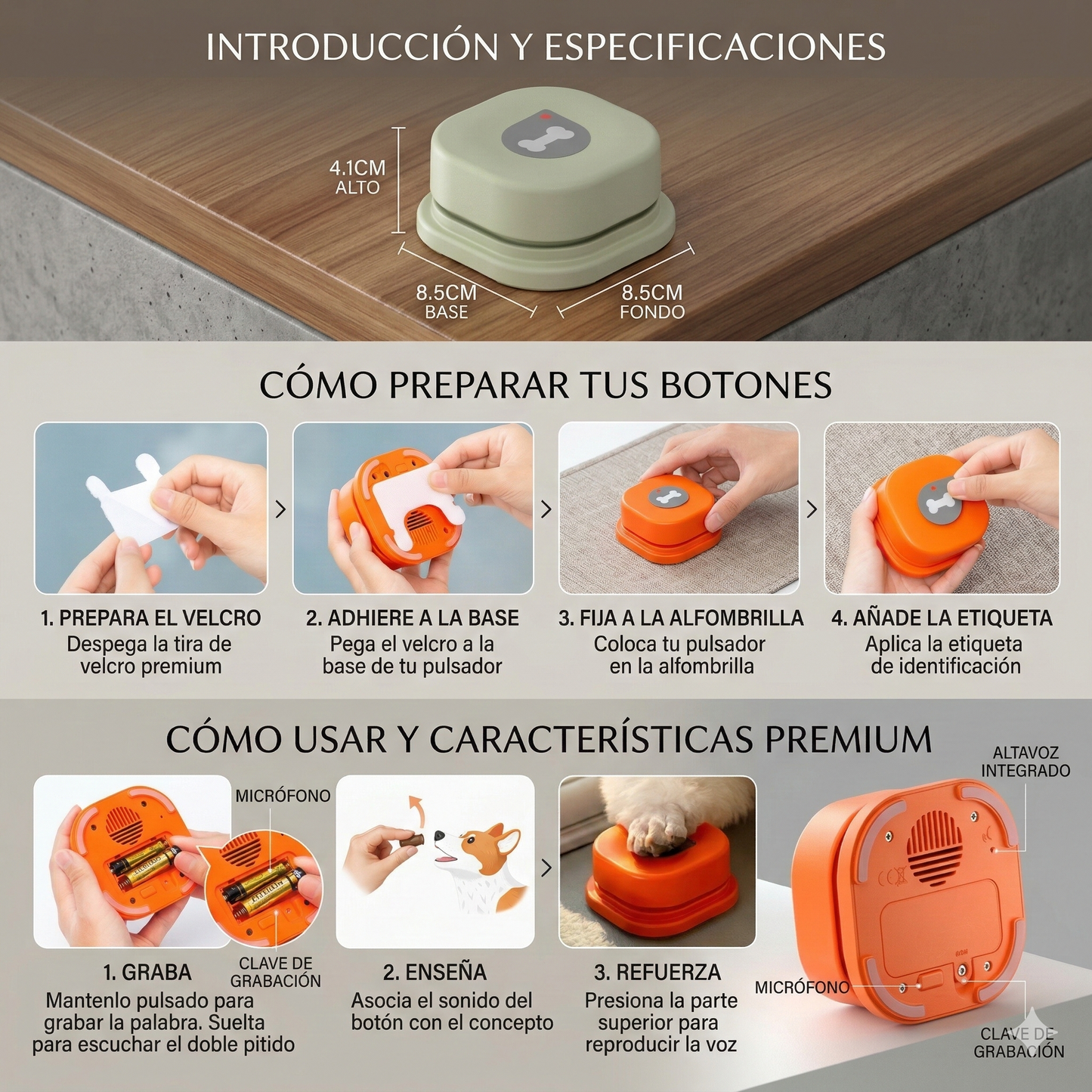 Guía visual TalkConnect: grabar, enseñar y reforzar el uso del botón