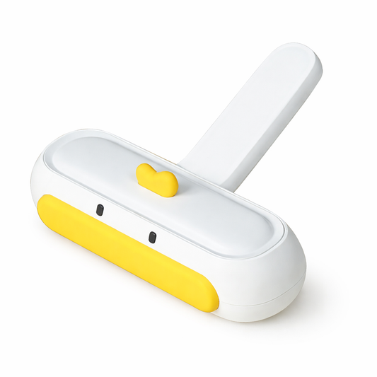 Rodillo quitapelos reutilizable para mascotas, color amarillo, vista frontal sobre fondo blanco