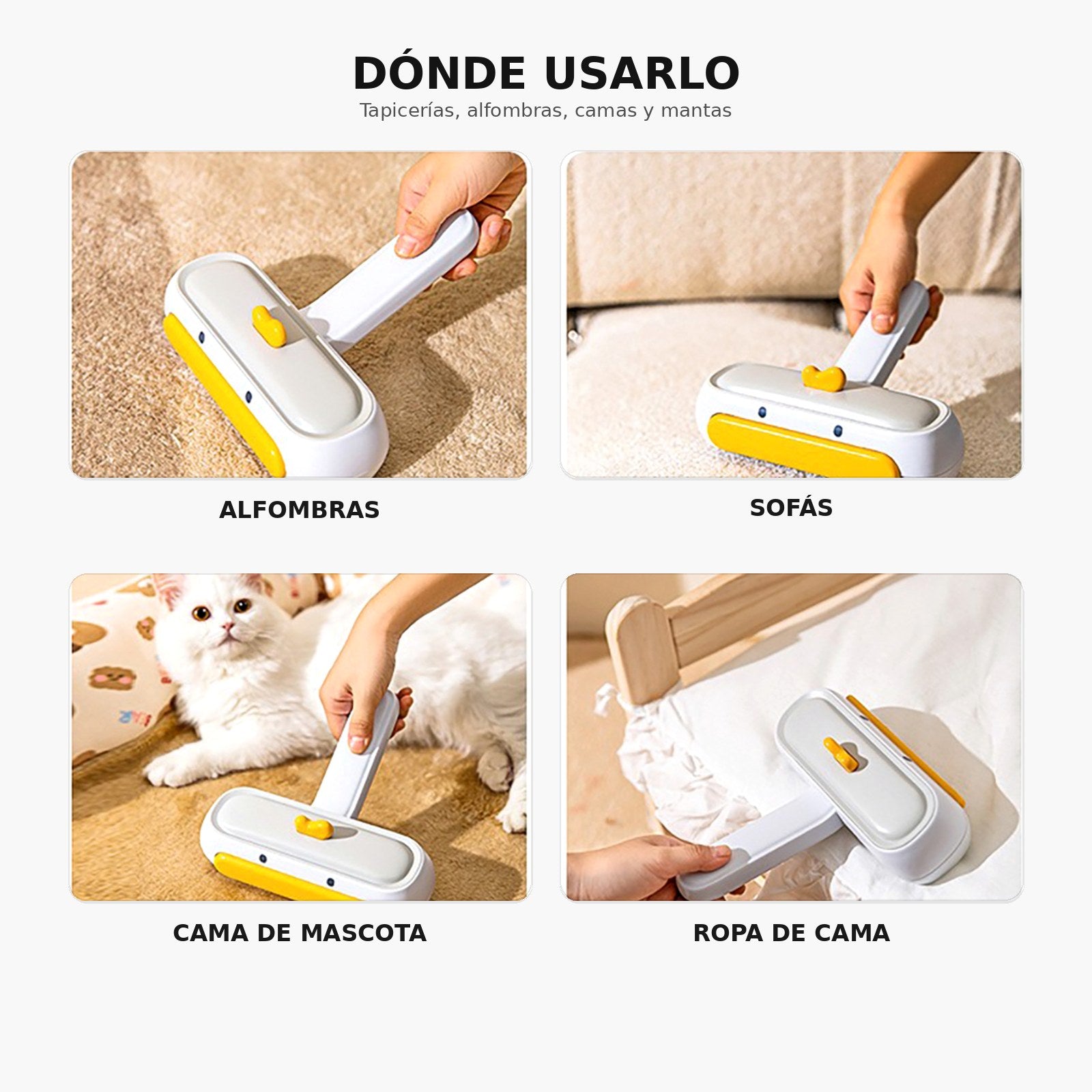 Usos del rodillo quitapelos reutilizable en alfombras, sofás, cama de mascota y ropa de cama