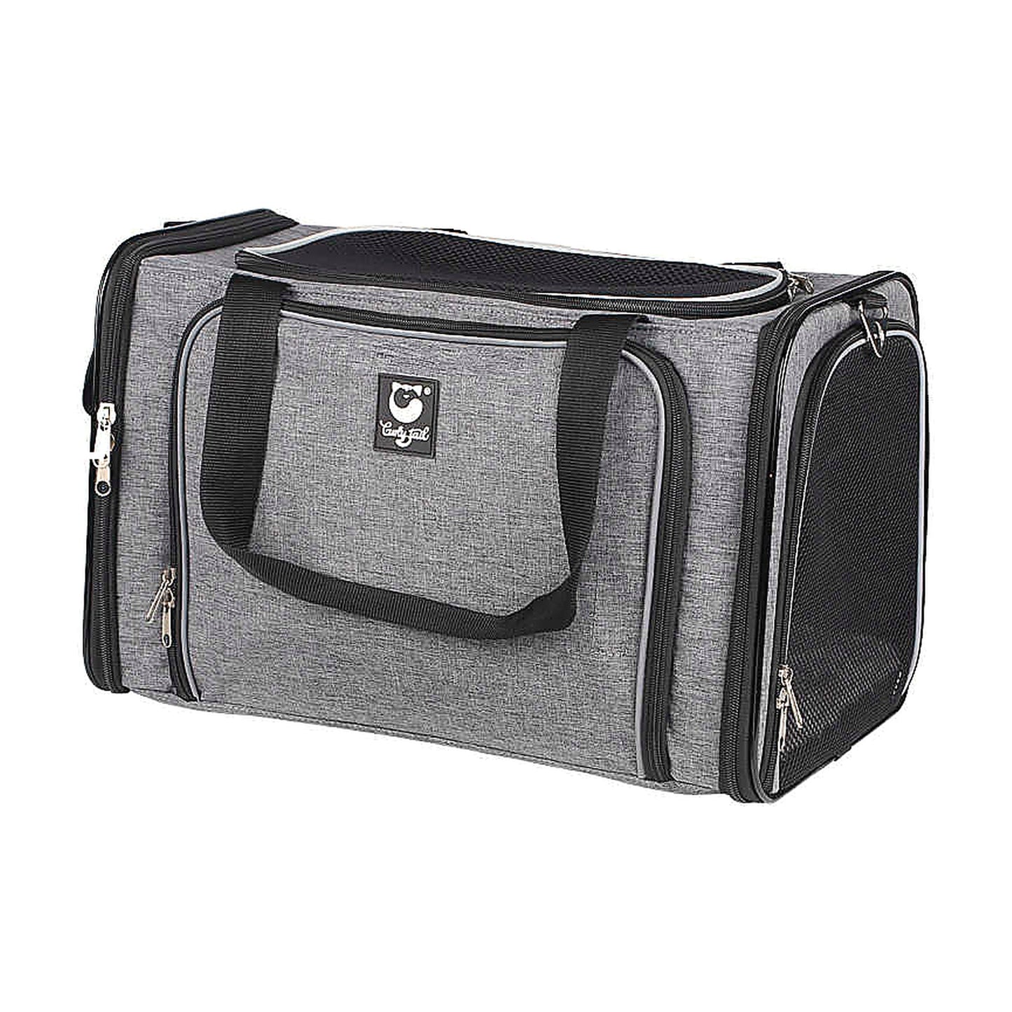 Transportín TravelBubble en formato bolsa cerrada, color gris, vista frontal