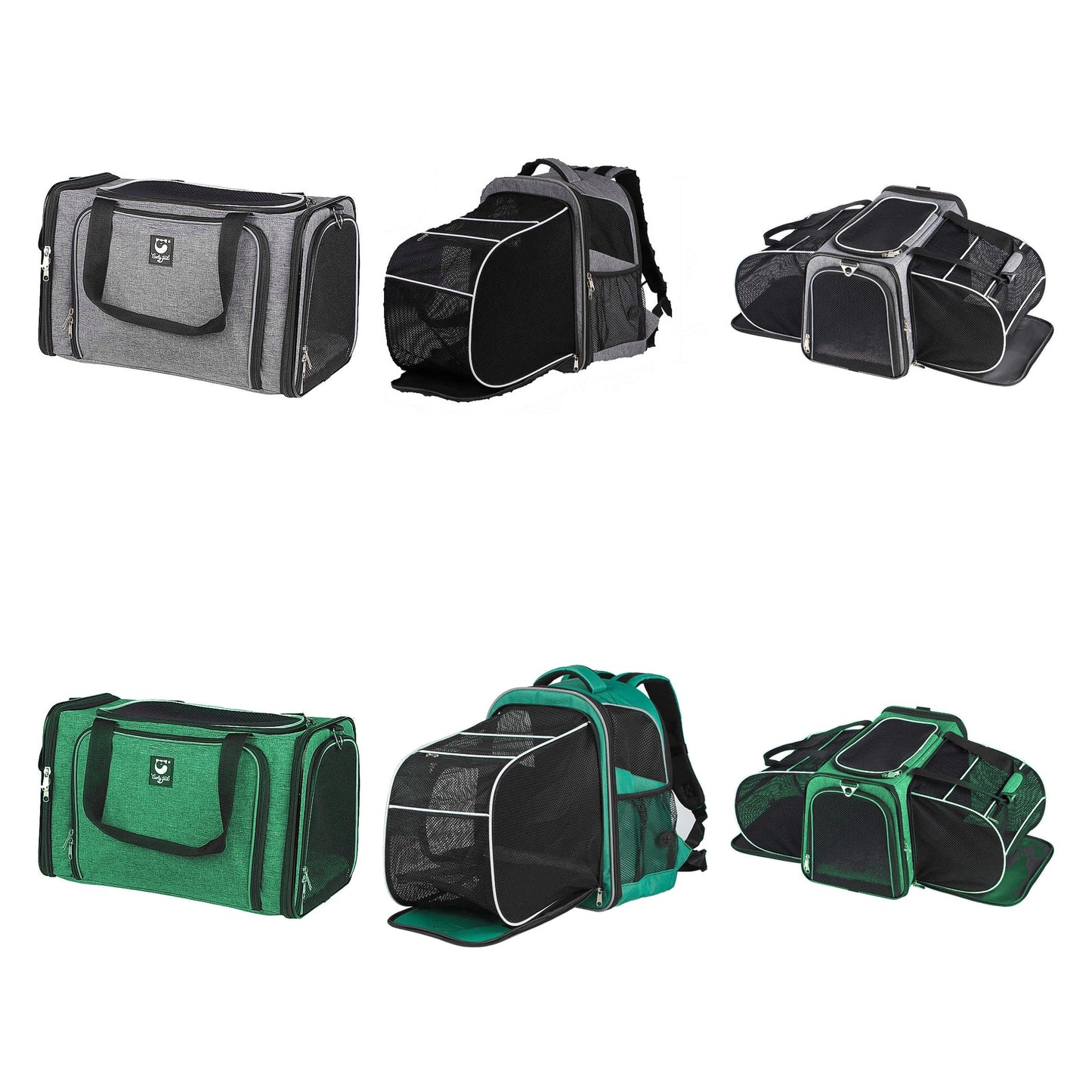 Comparativa TravelBubble en gris y verde: formato cerrado, expansión frontal y doble expansión