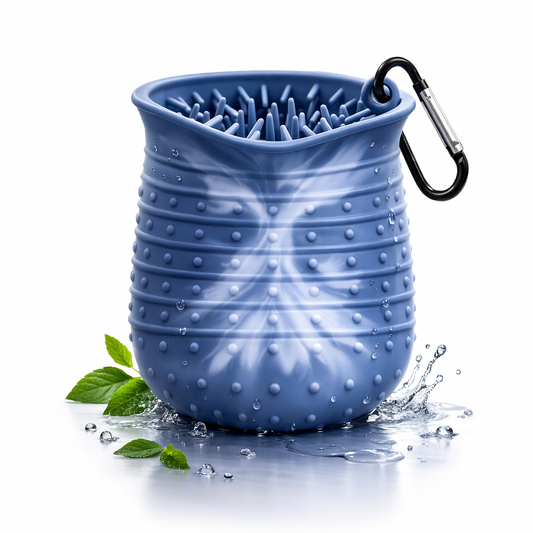 Vaso limpiapatas 2 en 1 de silicona con mosquetón, vista exterior