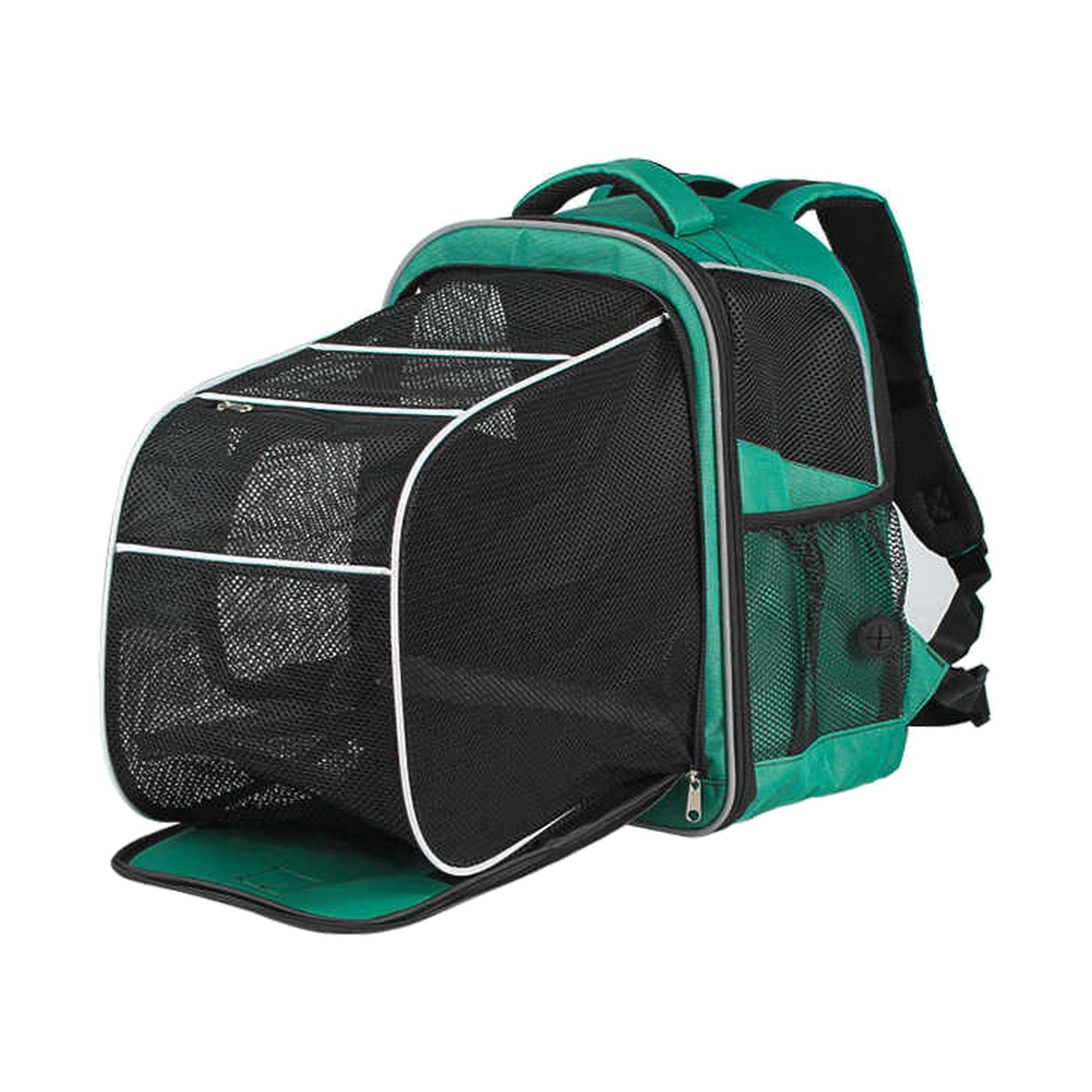 Mochila transportín TravelBubble, color verde malaquita, versión expansible con panel frontal de malla