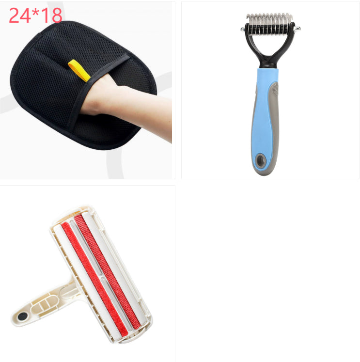 Kit completo: manopla, rastrillo deslanador y rodillo quitapelos