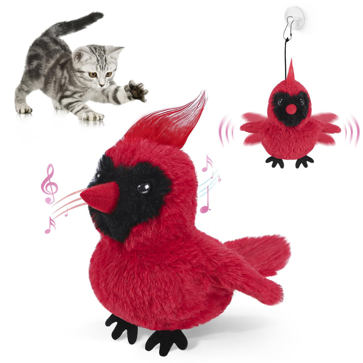 Pájaro interactivo FlapBird cardenal rojo para gatos