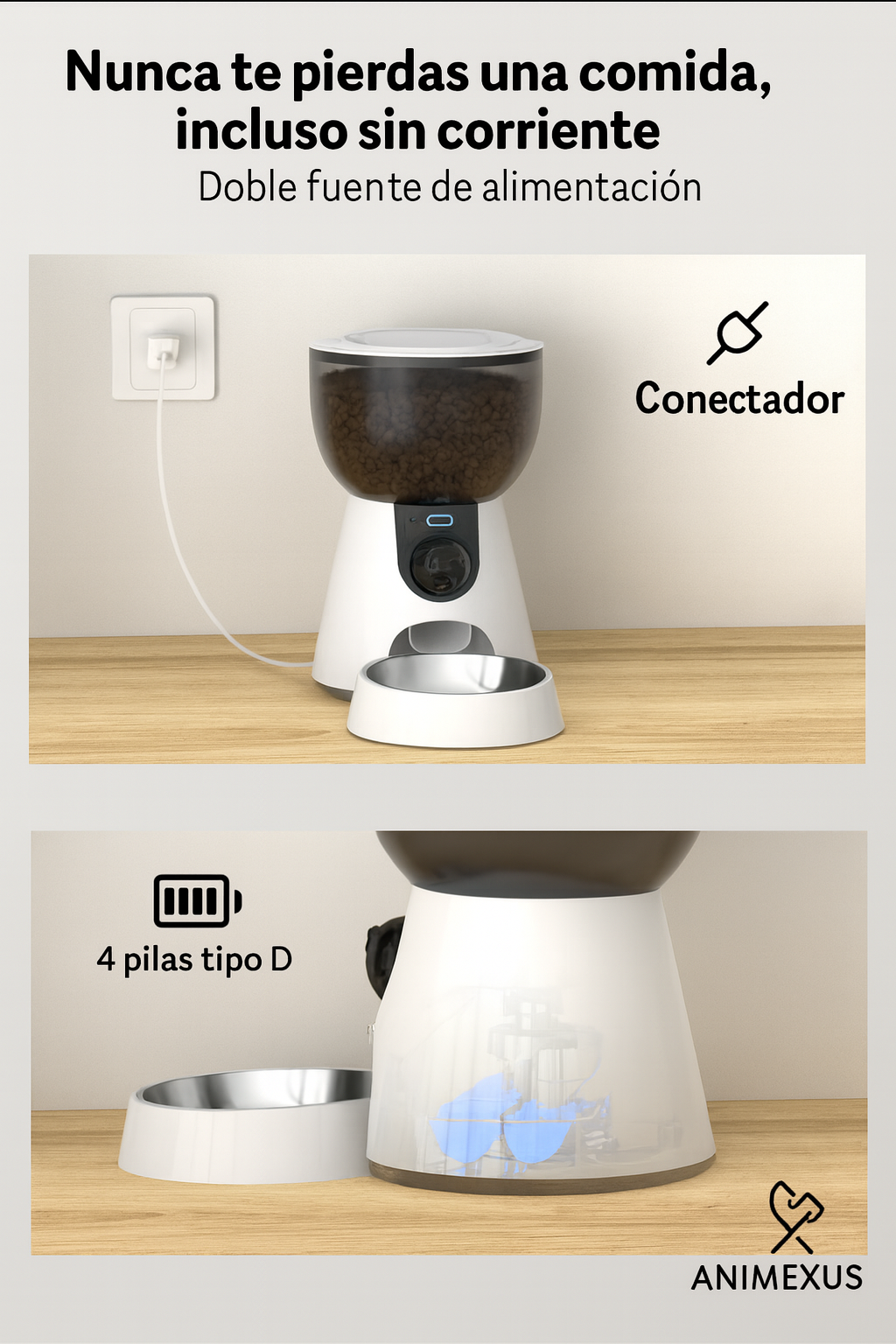 FeederCam Pro con respaldo por pilas tipo D y alimentación por cable