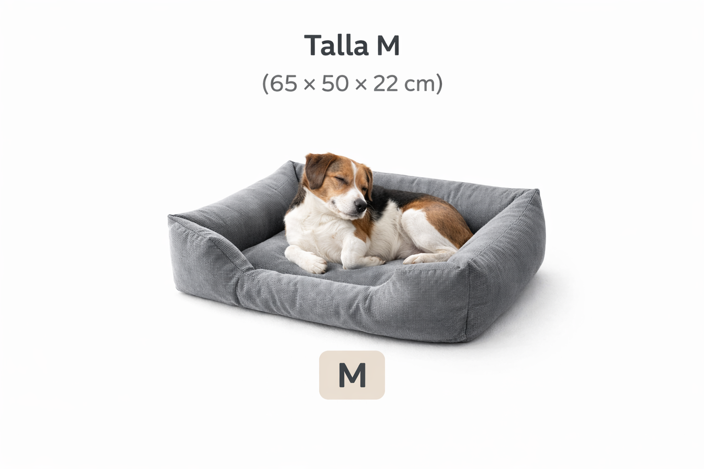 NestWarm Bed talla M (65×50×22 cm): perro descansando en la cama gris