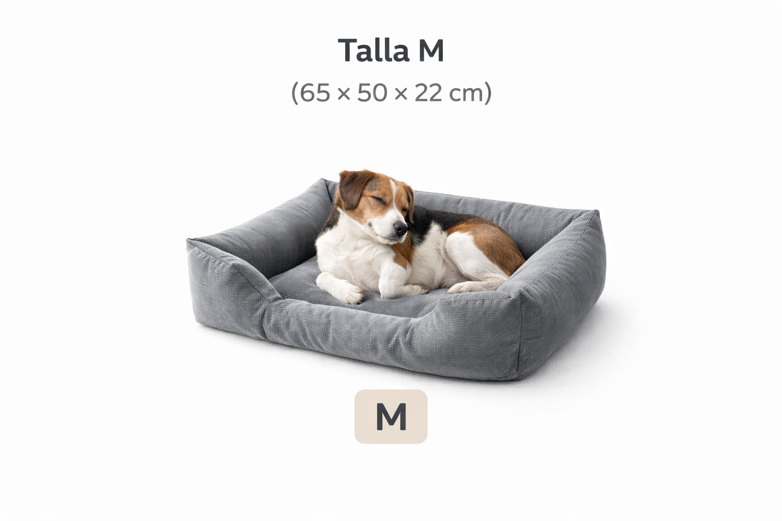 NestWarm Bed talla M (65×50×22 cm): perro descansando en la cama gris