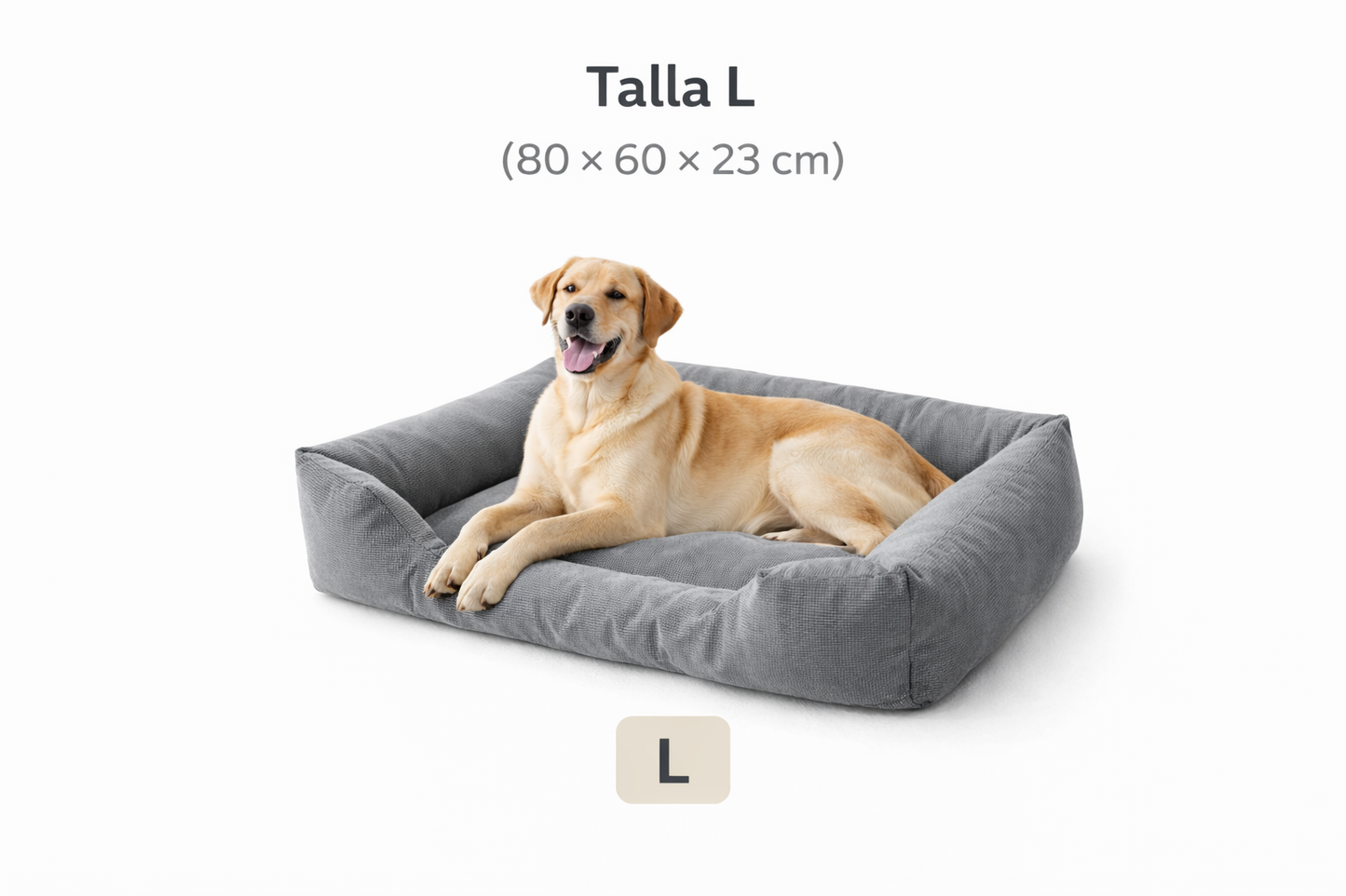 NestWarm Bed talla L (80×60×23 cm): perro descansando en la cama gris