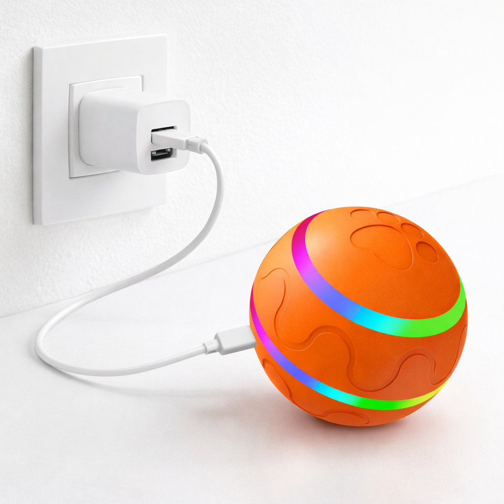 OrbitBall Pro conectada a carga USB en un entorno limpio