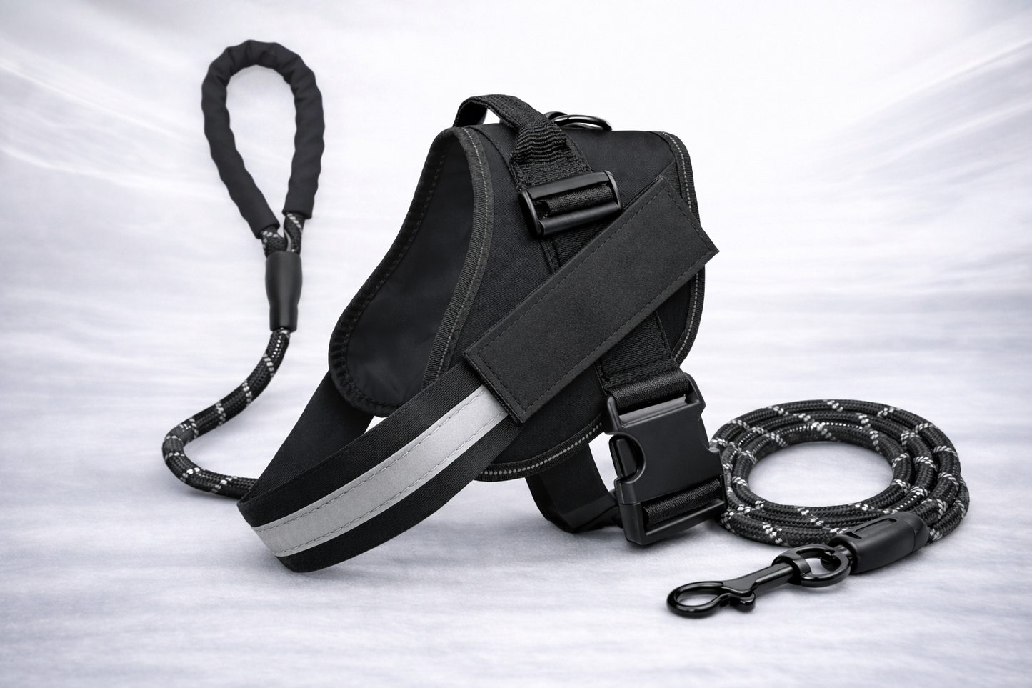 AeroFit Set negro: arnés ajustable con correa reflectante a juego