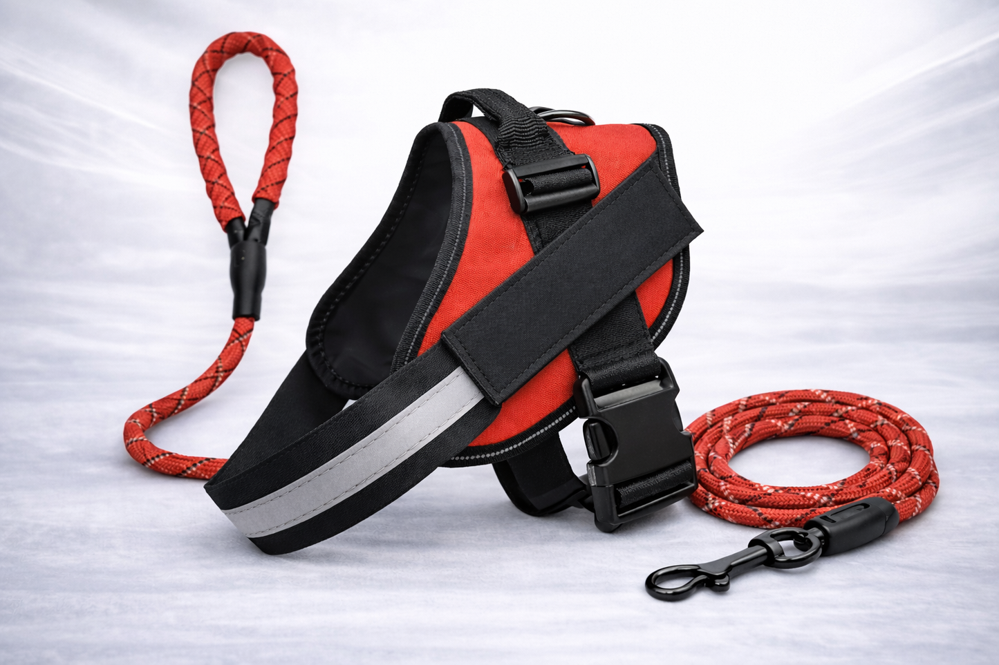 AeroFit Set rojo: arnés ajustable con correa reflectante a juego