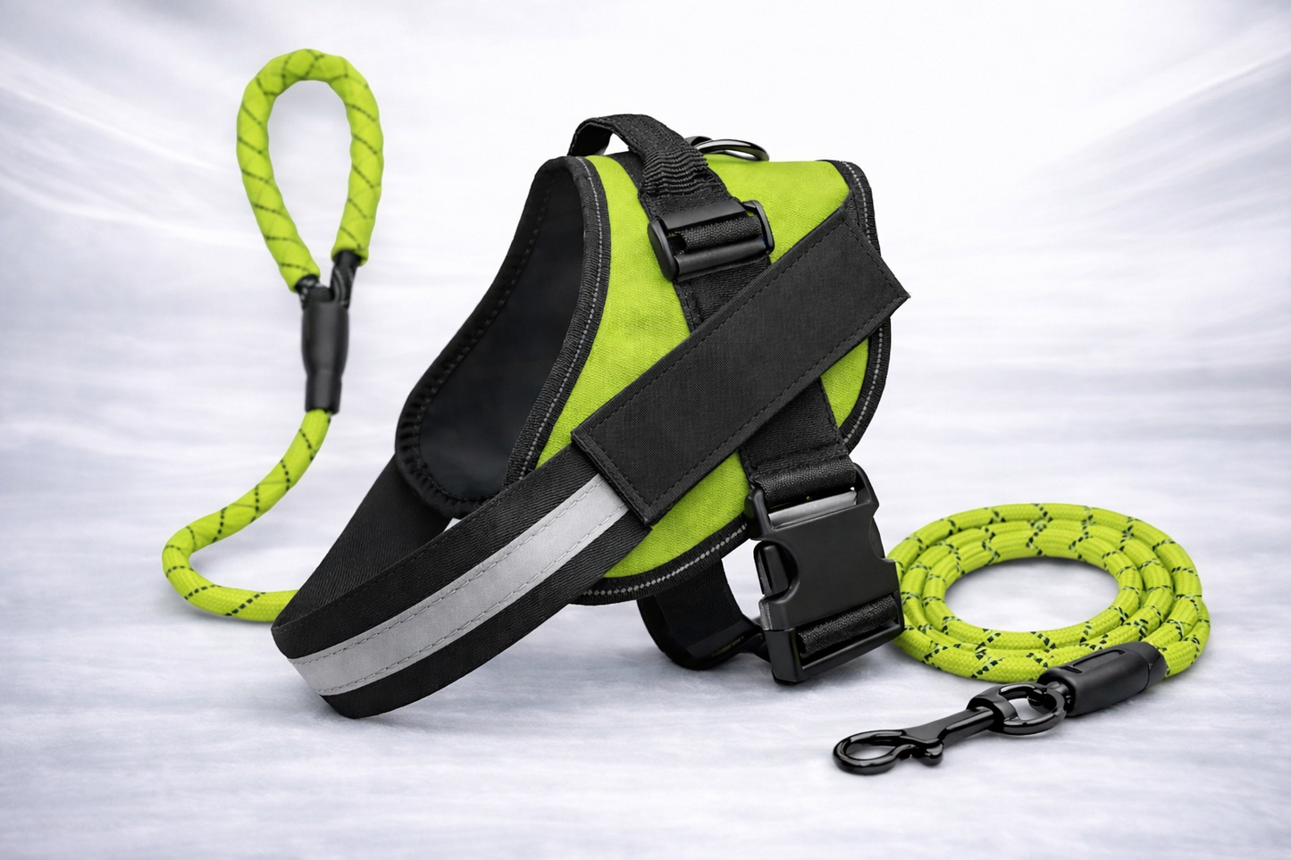 AeroFit Set verde: arnés ajustable con correa reflectante a juego