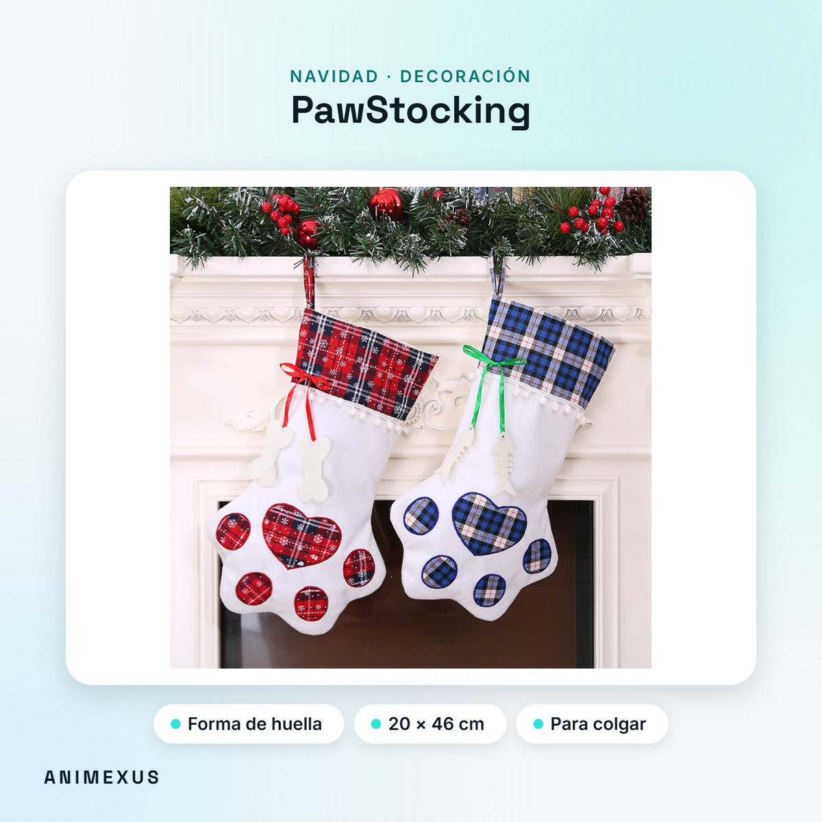PawStocking, calcetines de Navidad con forma de huella colgados en la chimenea