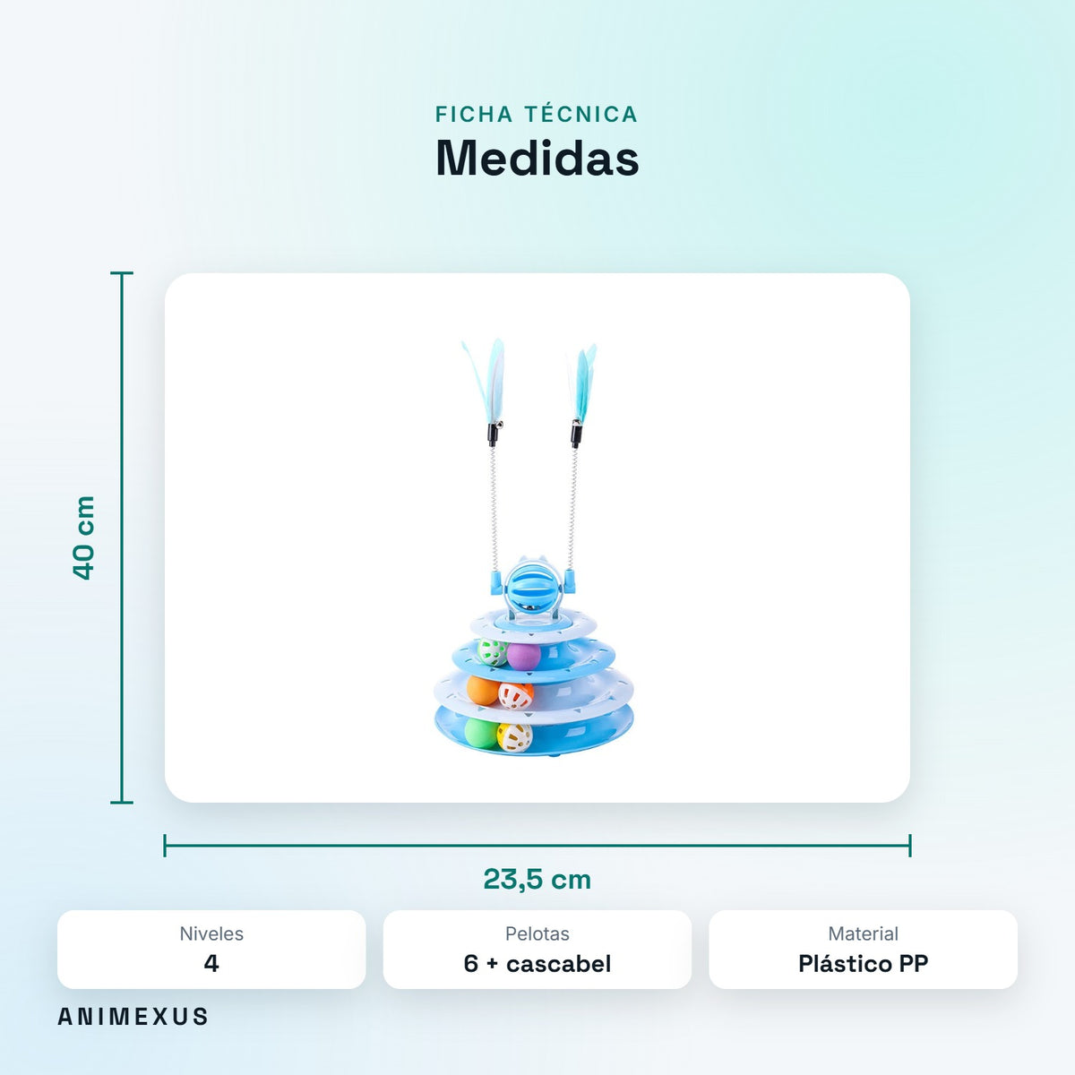 Medidas de PlayTower: 23,5 cm de diámetro y 40 cm de alto con las varitas