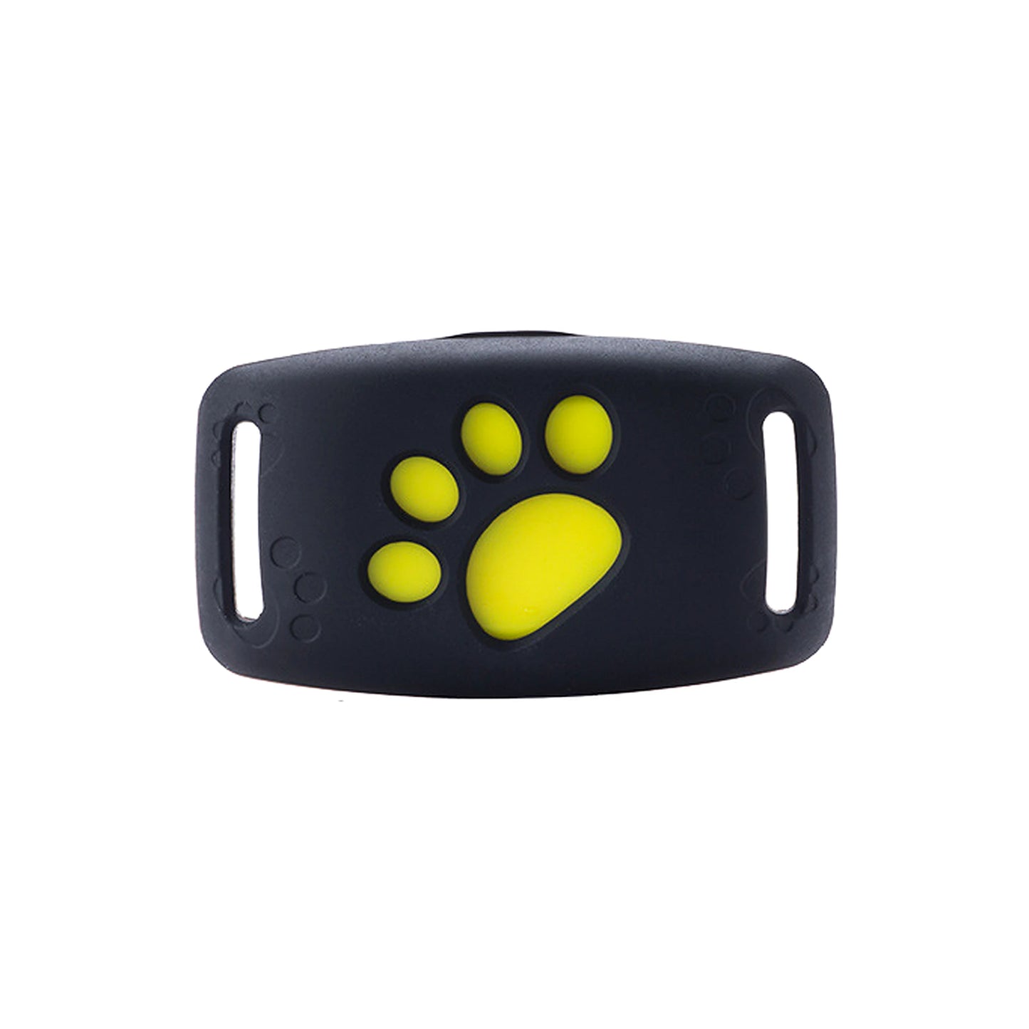 Localizador GPS Secure negro/amarillo — vista frontal sobre fondo blanco