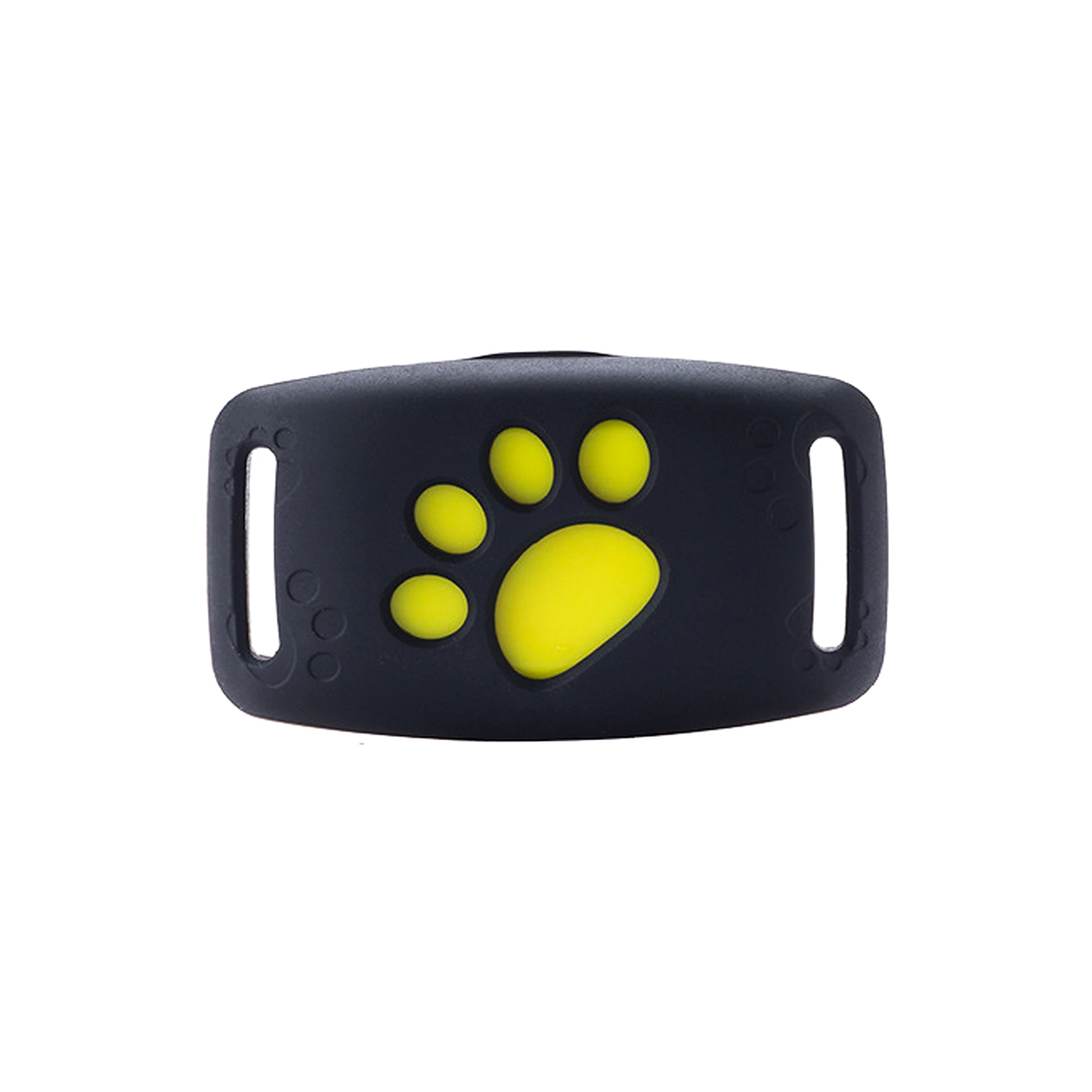 Localizador GPS Secure negro/amarillo — vista frontal sobre fondo blanco