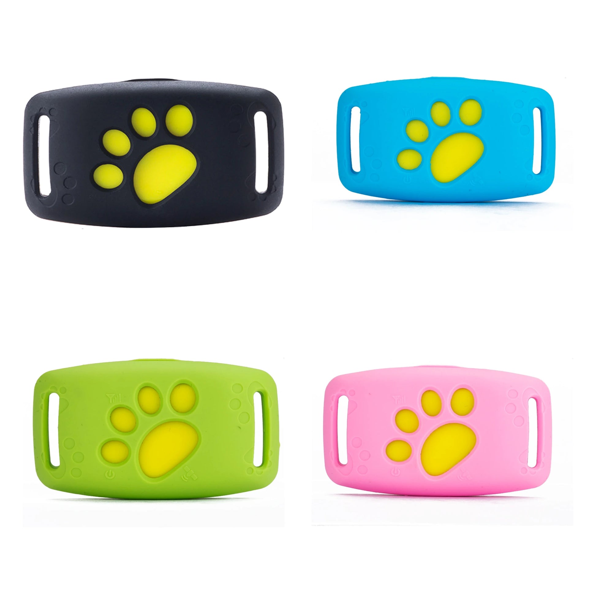 Colores disponibles del localizador GPS Secure: negro/amarillo, azul, verde y rosa