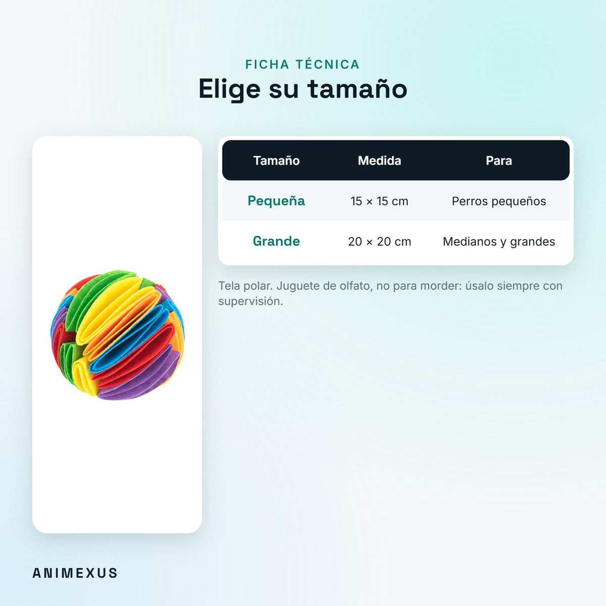 Tamaños de SniffBall: pequeña de 15 cm y grande de 20 cm
