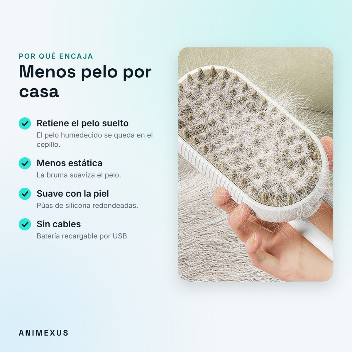 Ventajas de SteamBrush: retiene el pelo suelto, menos estática, suave con la piel y sin cables
