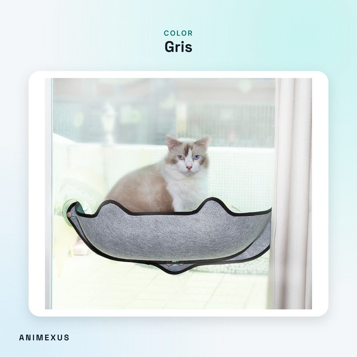Hamaca de ventana SunPerch en color gris con un gato tumbado