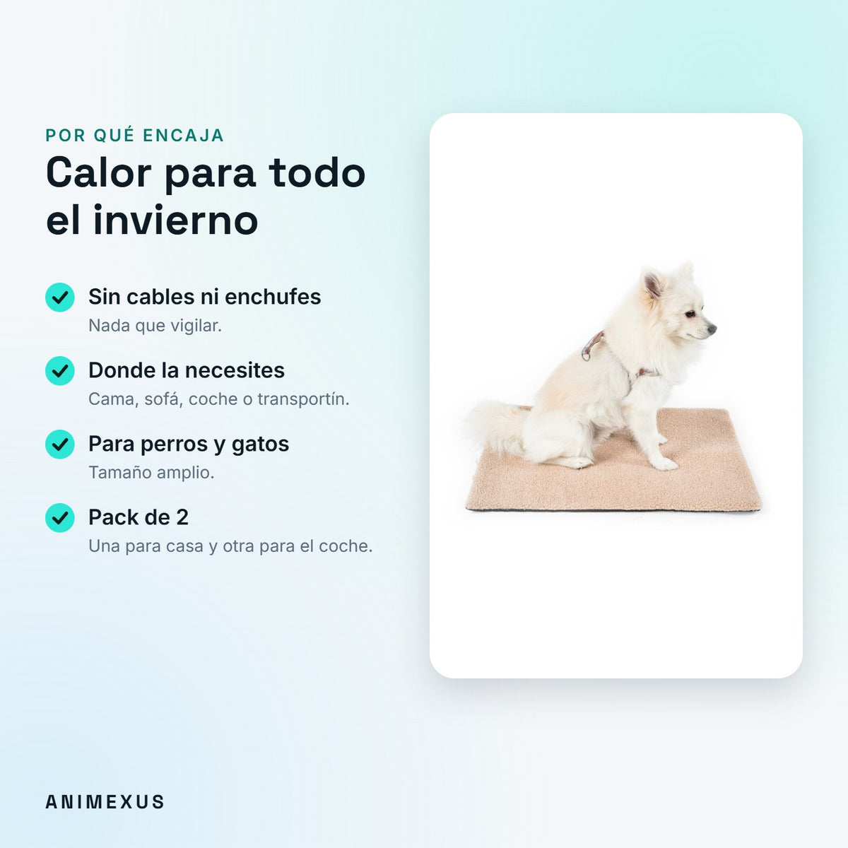 Ventajas de WarmPad: sin cables, para cualquier lugar, para perros y gatos y pack de 2