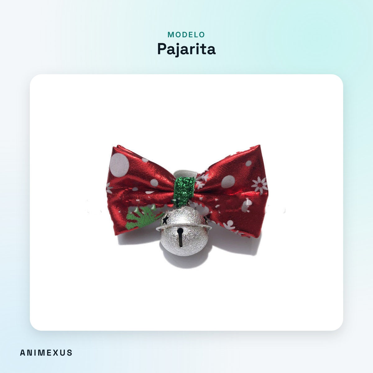 Pajarita roja de Navidad con cascabel plateado para mascotas
