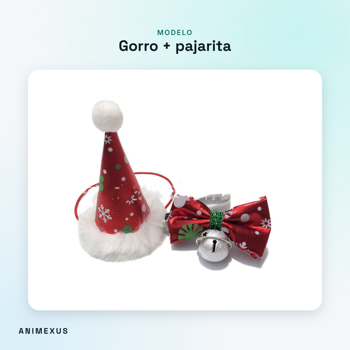 Conjunto de gorro de Papá Noel y pajarita roja con cascabel para mascotas